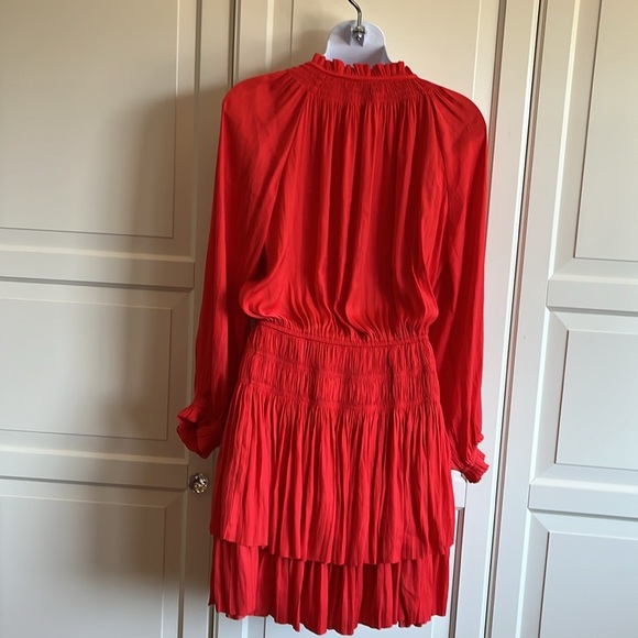 Anthropologie Current Air PLEATED Mini Dress Color Flame, Bright Red Size S - Picture 8 of 15